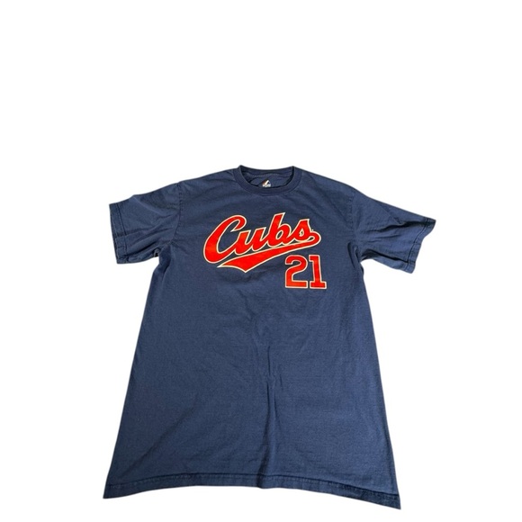 CHICAGO CUBS T-Shirt Men's Medium Blue Majestic Short Sleeve Crew Neck Colvin 21 - Picture 1 of 11